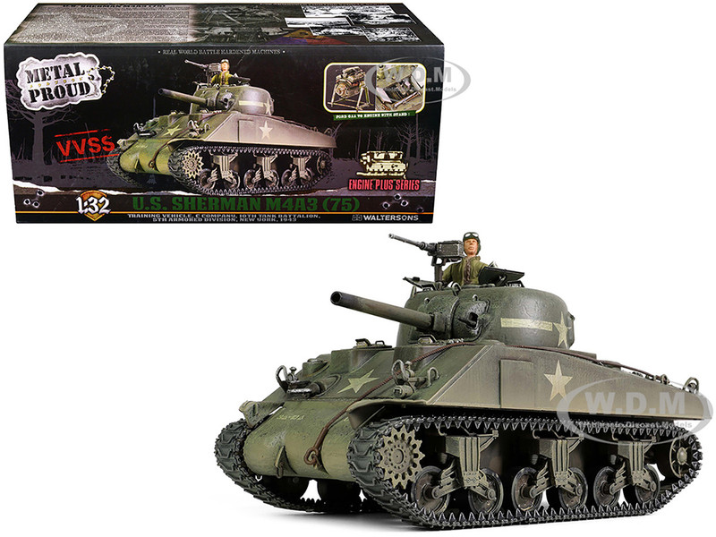 Sherman M4A3 75 Medium Tank U.S. Training vehicle C Company 10th Tank Battalion 5th Armored Division New York 1943 Engine Plus Series 1/32 Diecast Model Metal Proud MP-912131A