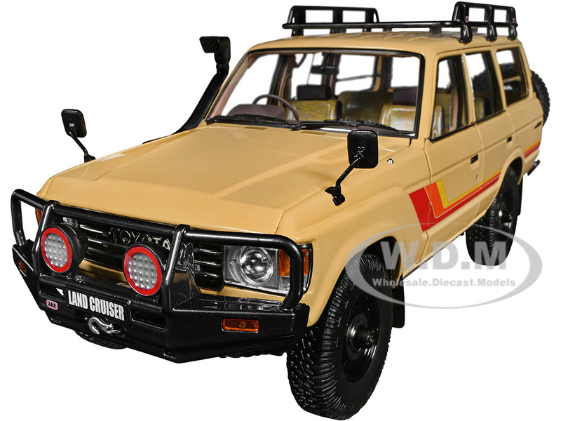 Toyota Land Cruiser 60 RHD Right Hand Drive Beige with Stripes and Roof Rack with Accessories 1/18 Diecast Model Car Kyosho K08956XBE
