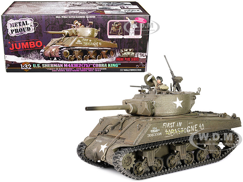 Sherman M4A3E2 75 Cobra King Medium Tank First in Bastogne George Smith Patton’s 4th A Div 3rd Army Bastogne area 26 December 1944 Engine Plus Series 1/32 Diecast Model Metal Proud MP-912136A