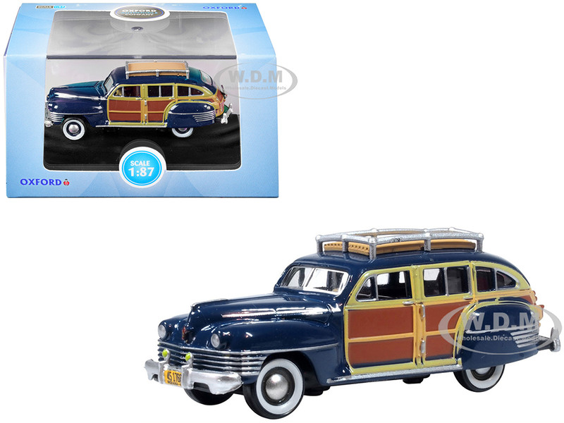 1942 Chrysler Town & Country Woody Wagon South Sea Blue with Wood Panels and Roof Rack 1/87 HO Scale Diecast Model Car Oxford Diecast 87CB42002