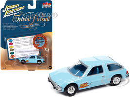 1976 AMC Pacer Light Blue with Flames with Poker Chip and Game Card Trivial Pursuit Pop Culture 2023 Release 1 1/64 Diecast Model Car Johnny Lightning JLPC011-JLSP313