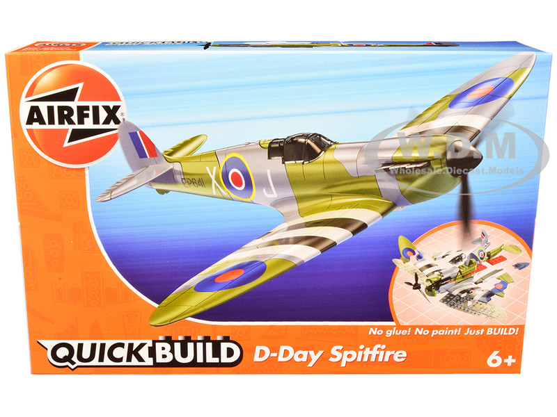 Skill 1 Model Kit D Day Spitfire Snap Together Painted Plastic Model Airplane Kit Airfix Quickbuild J6045
