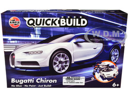 Skill 1 Model Kit Bugatti Chiron White Blue Snap Together Painted Plastic Model Car Kit Airfix Quickbuild J6044