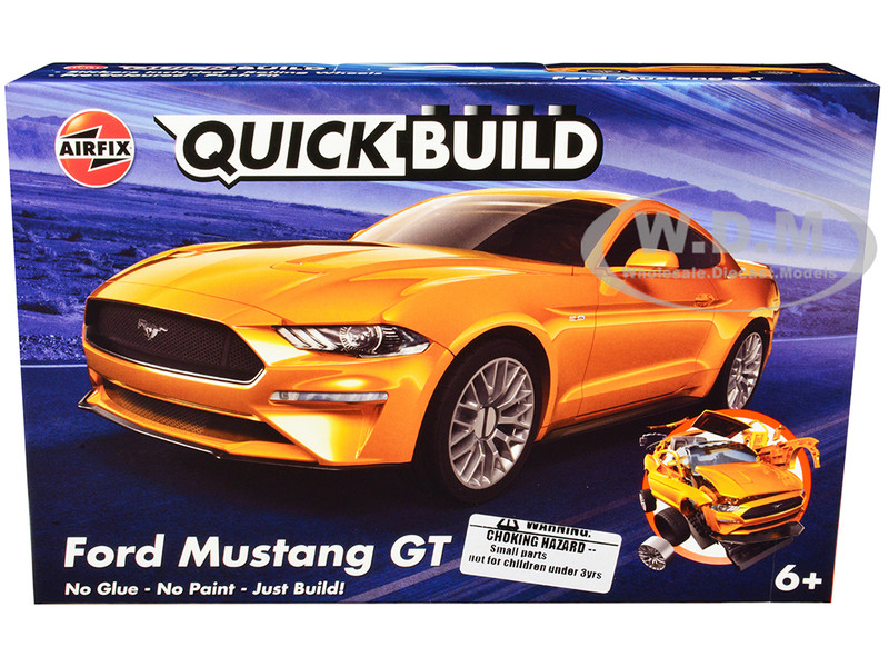 Skill 1 Model Kit Ford Mustang GT Orange Snap Together Painted Plastic Model Car Kit Airfix Quickbuild J6036