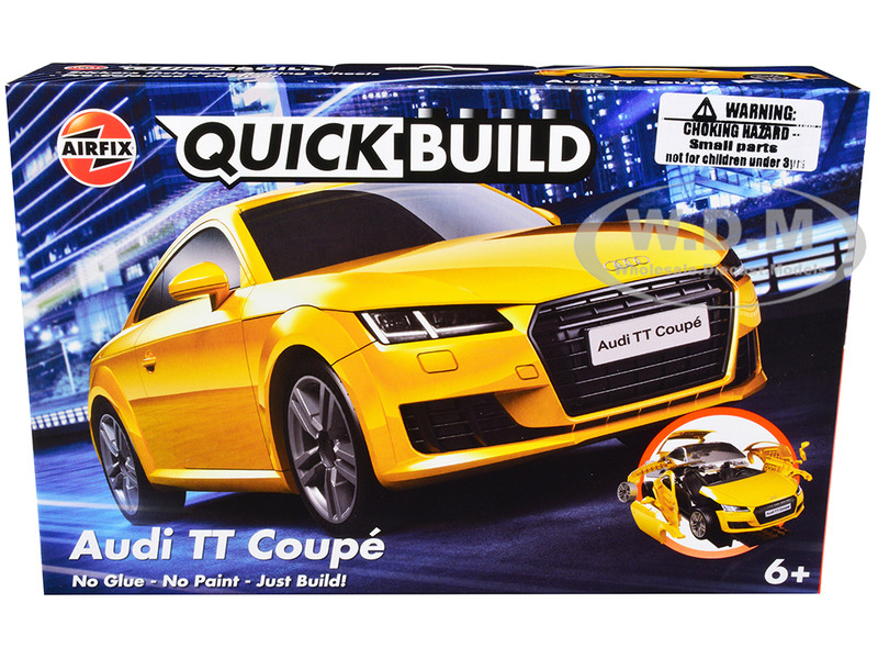 Skill 1 Model Kit Audi TT Coupe Yellow Snap Together Painted Plastic Model Car Kit Airfix Quickbuild J6034
