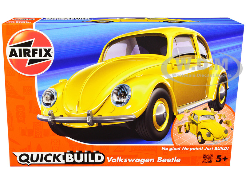 Skill 1 Model Kit Old Volkswagen Beetle Yellow Snap Together Painted Plastic Model Car Kit Airfix Quickbuild J6023