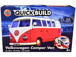 Skill 1 Model Kit Volkswagen Camper Van Red Snap Together Painted Plastic Model Car Kit Airfix Quickbuild J6017