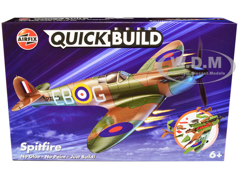 Skill 1 Model Kit Spitfire Snap Together Painted Plastic Model Airplane Kit Airfix Quickbuild J6000