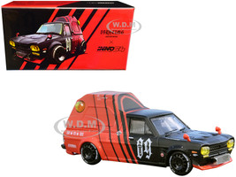 Nissan Sunny Hakotora Pickup Truck RHD Right Hand Drive #09 with Camper Shell Red and Black 09 Racing #Decepcionez with Keychain Gift 1/64 Diecast Model Car Inno Models IN64-HKT-09RAD