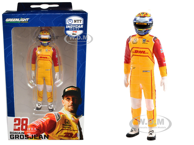 NTT IndyCar Series #28 Romain Grosjean Driver Figure DHL Andretti Autosport for 1/18 Scale Models Greenlight 11308