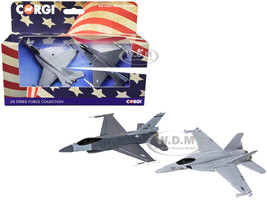 General Dynamics F 16 Fighting Falcon Fighter Aircraft and McDonnell Douglas F A 18 Super Hornet Fighter Aircraft Set of 2 Pieces US Strike Force Collection Diecast Models Corgi CS90684