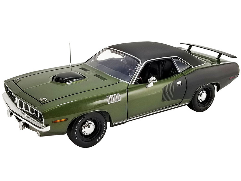 1971 Plymouth Hemi Barracuda Ivy Green with Black Graphics and Black Vinyl Top Limited Edition to 276 pieces Worldwide 1/18 Diecast Model Car ACME A1806132VT