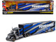 International LoneStar Enclosed Car Transporter Toyo Tires Black with Blue and Gray Stripes Custom Haulers Series 1/64 Diecast Model Maisto 12418-TO