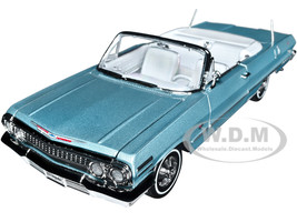 1963 Chevrolet Impala Convertible Light Blue Metallic with White Interior NEX Models 1/24 Diecast Model Car Welly 22434W-BL