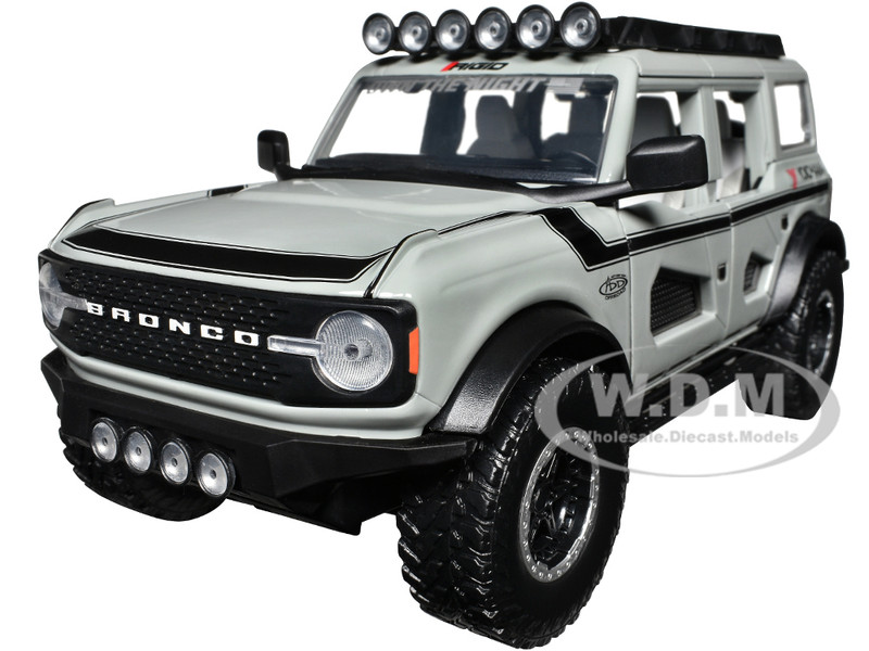 2021 Ford Bronco Gray with Black Stripes with Roof Rack Own the Night Just Trucks Series 1/24 Diecast Model Car Jada 33300