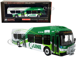 New Flyer Xcelsior Charge NG Electric Transit Bus RIPTA Rhode Island Public Transit Authority R Line Broad North Main The Bus & Motorcoach Collection 1/87 Diecast Model Iconic Replicas 87-0432