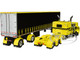 Peterbilt 379 with 63 Flat Top Sleeper and 53 Utility Tautliner Spread Axle Trailer Yellow and Black 1/64 Diecast Model DCP/First Gear 60-1667