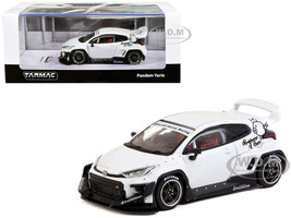 Toyota Yaris Pandem RHD Right Hand Drive White Metallic with Graphics Rocket Bunny Racing Road64 Series 1/64 Diecast Model Car Tarmac Works T64R-080-WH