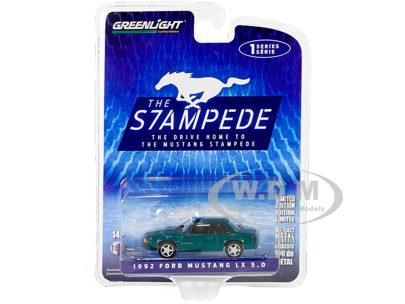 1992 Ford Mustang LX 5 0 Deep Emerald Green Metallic The Drive Home to the Mustang Stampede Series 1 1/64 Diecast Model Car Greenlight 13340C