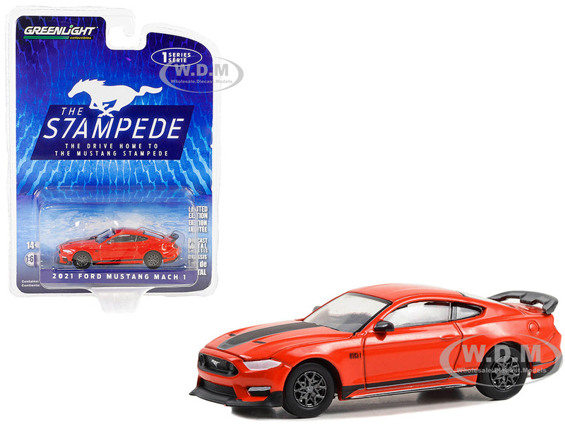 2021 Ford Mustang Mach 1 Race Red with Black Stripes The Drive Home to the Mustang Stampede Series 1 1/64 Diecast Model Car Greenlight 13340E
