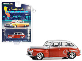 1947 Ford Fordor Super Deluxe Lowrider Red and Silver Metallic California Lowriders Series 4 1/64 Diecast Model Car Greenlight 63050A