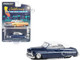 1950 Mercury Eight Chopped Top Convertible Lowrider Dark Blue Metallic with Light Blue Pinstripes and White Top and Interior California Lowriders Series 4 1/64 Diecast Model Car Greenlight 63050B