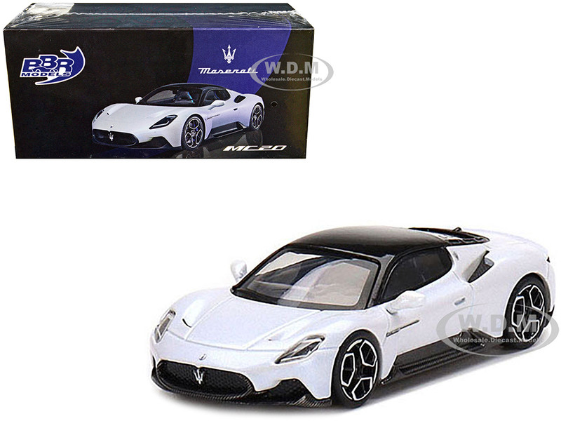 Maserati MC20 Bianco Audace White Black Top 1/64 Diecast Model Car BBR Models BBRDIE6401