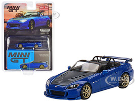 Honda S2000 AP2 Mugen Convertible Monte Carlo Blue Pearl Metallic with Carbon Hood Limited Edition to 1200 pieces Worldwide 1/64 Diecast Model Car True Scale Miniatures MGT00493