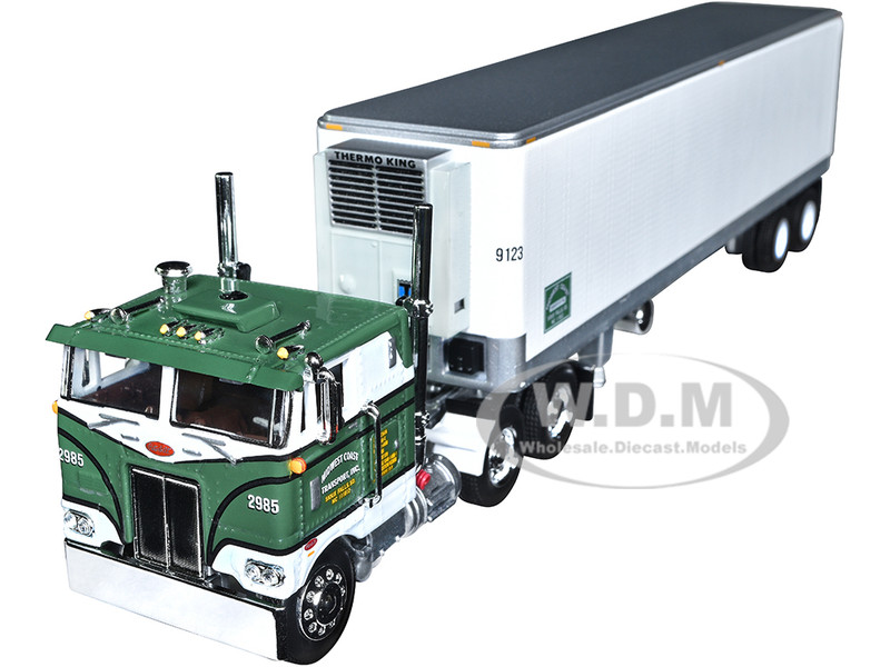 Peterbilt 352 COE 86 Sleeper and 40 Vintage Refrigerated Trailer Green with Graphics Midwest Coast Transport Fallen Flag Series 1/64 Diecast Model DCP/First Gear 60-1429