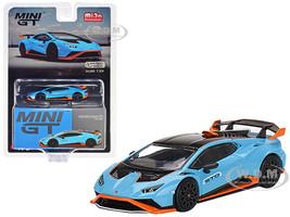 Lamborghini Huracan STO Blu Laufey Blue with Black Top and Orange Accents Limited Edition to 5400 pieces Worldwide 1/64 Diecast Model Car True Scale Miniatures MGT00475