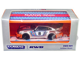 RWB 964 8 Silver Metallic with Graphics Ichiban Boshi with Shipping Container Display Case 1/64 Diecast Model Car Tarmac Works T64-037-MAT