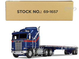 Kenworth K100 COE with Aerodyne Sleeper and 53 Wilson Roadbrute Flatbed Trailer Blue with Red Stripes Liberty 1/64 Diecast Model DCP/First Gear 69-1657