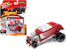 1932 Ford Hiboy Sky Hiboy Bright Red with White Graphics Zingers Limited Edition to 4716 pieces Worldwide Street Freaks Series 1/64 Diecast Model Car Johnny Lightning JLSF025-JLSP294B
