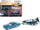 1980 Chevrolet Monte Carlo Bright Blue Metallic with Blue Interior with Bass Boat and Trailer Limited Edition to 7264 pieces Worldwide Tow & Go Series 1/64 Diecast Model Car Johnny Lightning JLBT017-JLSP317A