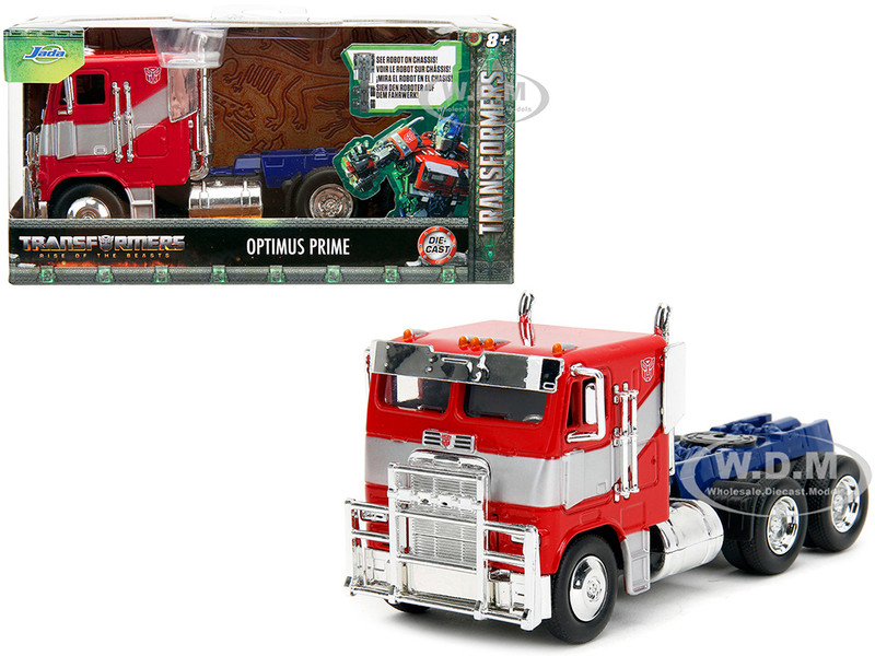 Optimus Prime Tractor Truck Red and Blue with Silver Stripes Transformers Rise of the Beasts 2023 Movie Hollywood Rides Series 1/32 Diecast Model Car Jada 34257