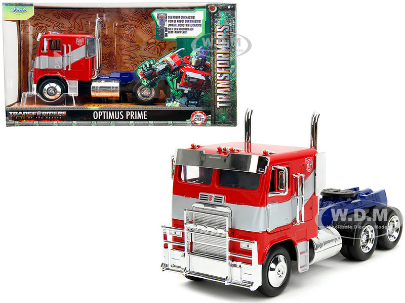 Optimus Prime Tractor Truck Red and Blue with Silver Stripes Transformers Rise of the Beasts 2023 Movie Hollywood Rides Series Diecast Model Car Jada 34262