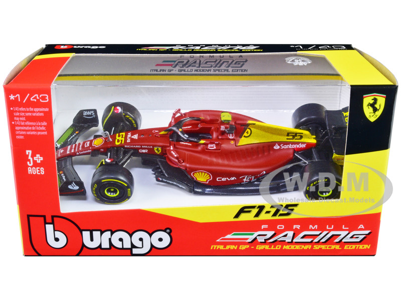 Ferrari F1 75 55 Carlos Sainz Giallo Modena Formula One F1 Italian GP 2022 Formula Racing Series 1/43 Diecast Model Car Bburago 36832CSMZ