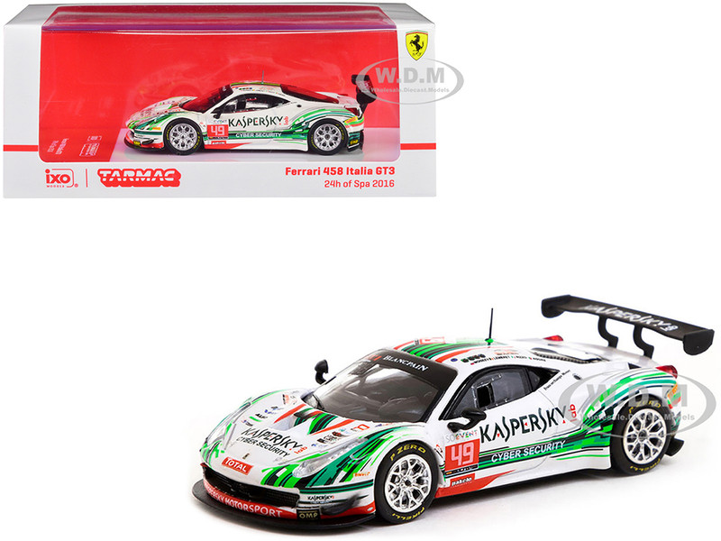 Ferrari 458 Italia GT3 #49 Rui Aguas Stephane Lemeret Alexander Moiseev Davide Rizzo 24 Hours of Spa 2016 Hobby64 Series 1/64 Diecast Model Car Tarmac Works T64-074-16SPA49