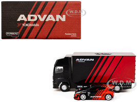 Toyota Pandem Yaris RHD Right Hand Drive Red and Black Advan Livery with Plastic Transporter Packaging Advan 1/64 Diecast Model Car Tarmac Works T64-080-ADV
