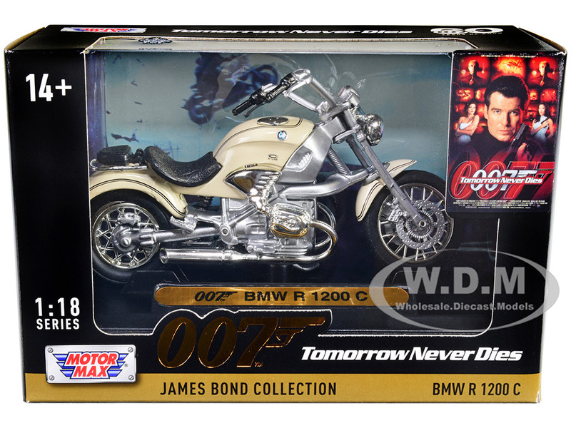 BMW R 1200 C Motorcycle Cream James Bond 007 Tomorrow Never Dies 1997 Movie James Bond Collection Series 1/18 Diecast Model Car Motormax 79845