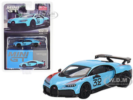 Bugatti Chiron Pur Sport 32 Light Blue with Red Graphics Grand Prix Limited Edition to 3000 pieces Worldwide 1/64 Diecast Model Car True Scale Miniatures MGT00487