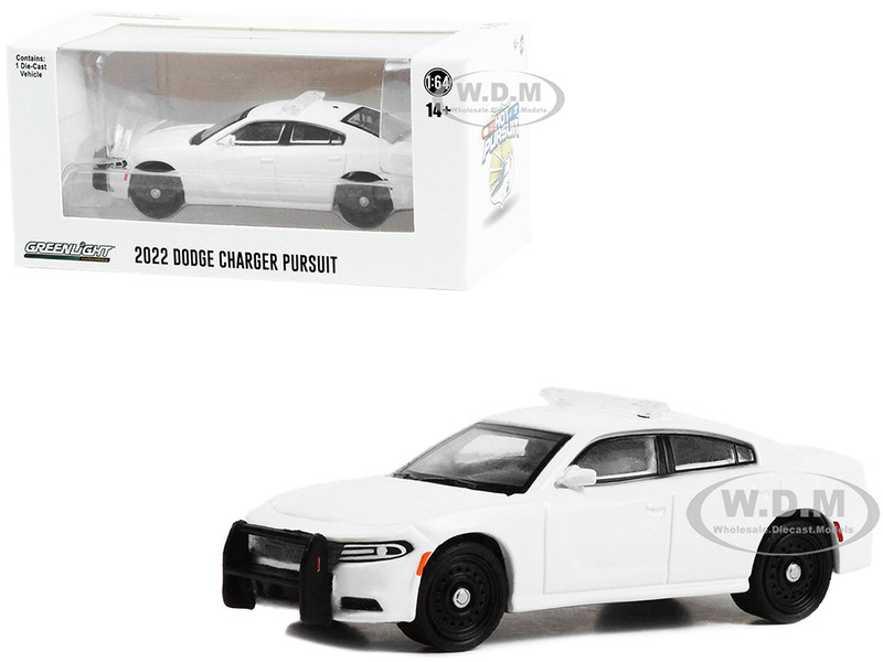 2022 Dodge Charger Pursuit Police Car White with Light Bar Hot Pursuit Hobby Exclusive Series 1/64 Diecast Model Car Greenlight GL43002L