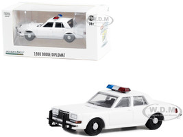 1980 1989 Dodge Diplomat Police Unmarked White with Light Bar Hot Pursuit Hobby Exclusive Series 1/64 Diecast Model Car Greenlight GL43006L