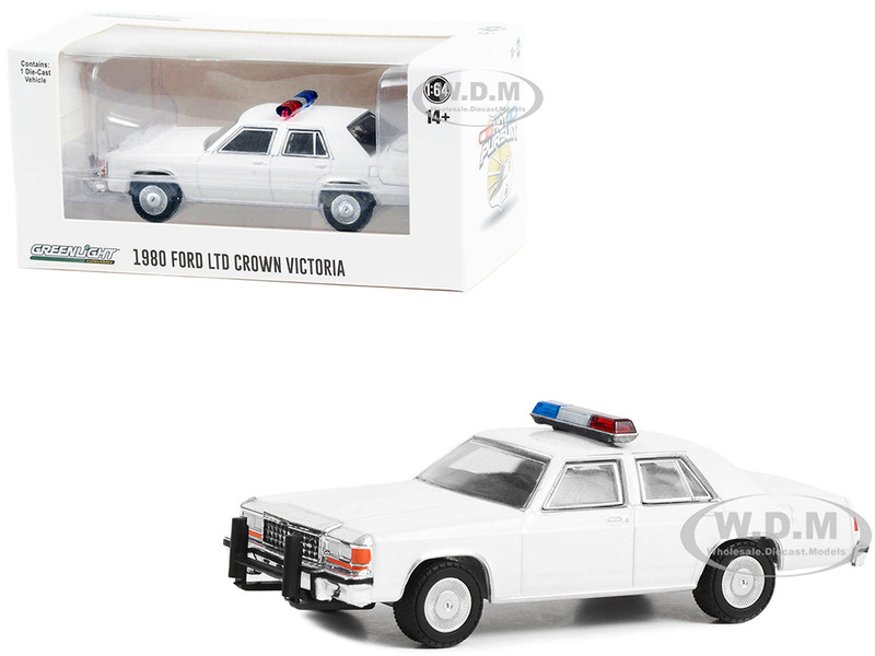 1980 1991 Ford LTD Crown Victoria Police White with Light Bar Hot Pursuit Hobby Exclusive Series 1/64 Diecast Model Car Greenlight GL43007L