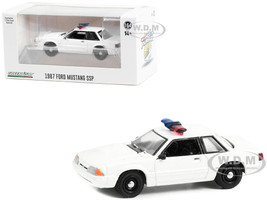 1987 1993 Ford Mustang SSP White Police Car with Light Bar Hot Pursuit Hobby Exclusive Series 1/64 Diecast Model Car by Greenlight GL43008L