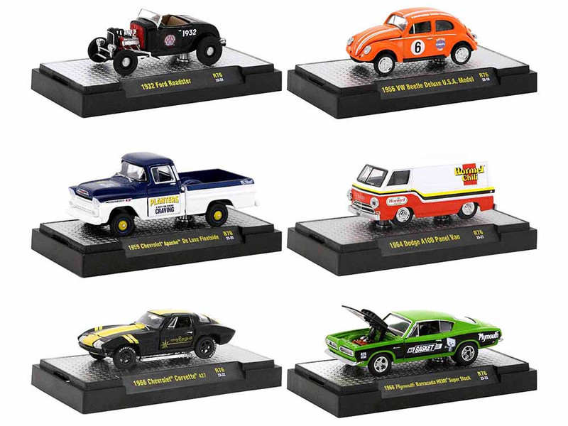 Auto-Thentics 6 piece Set Release 76 IN DISPLAY CASES Limited Edition 1/64 Diecast Model Cars M2 Machines 32500-76