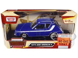 1974 AMC Gremlin X Blue White Stripes Roof Rack Forgotten Classics Series 1/24 Diecast Model Car Motormax 79045