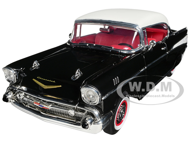 1957 Chevrolet Bel Air Hardtop Black White Top Red Interior 1/18 Diecast Model Car Road Signature 92109