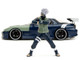 1993 Mazda RX 7 Dark Blue with Green Hood and Kakashi Hatake Diecast Figure Naruto Shippuden 2009 2017 TV Series Anime Hollywood Rides Series 1/24 Diecast Model Car Jada 34370