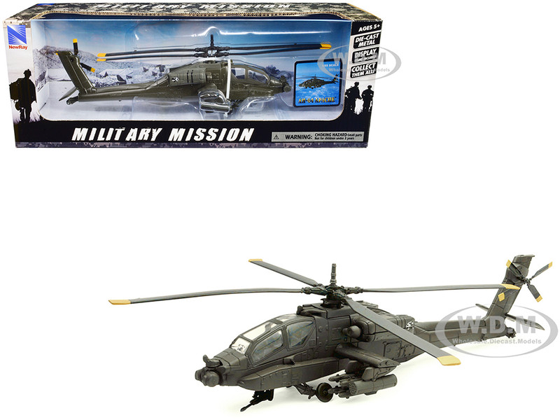 Boeing AH 64 Apache Attack Helicopter Olive Drab United States Army Military Mission Series 1/55 Diecast Model New Ray 25523